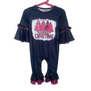 Merry Christmas Romper Baby Girl 12-18 Months Ruffled Snap Button Jumpsuit